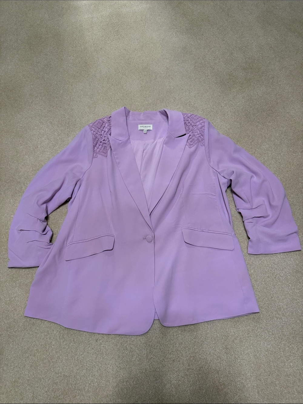 Lilac Blazer with Crochet Shoulder Accent